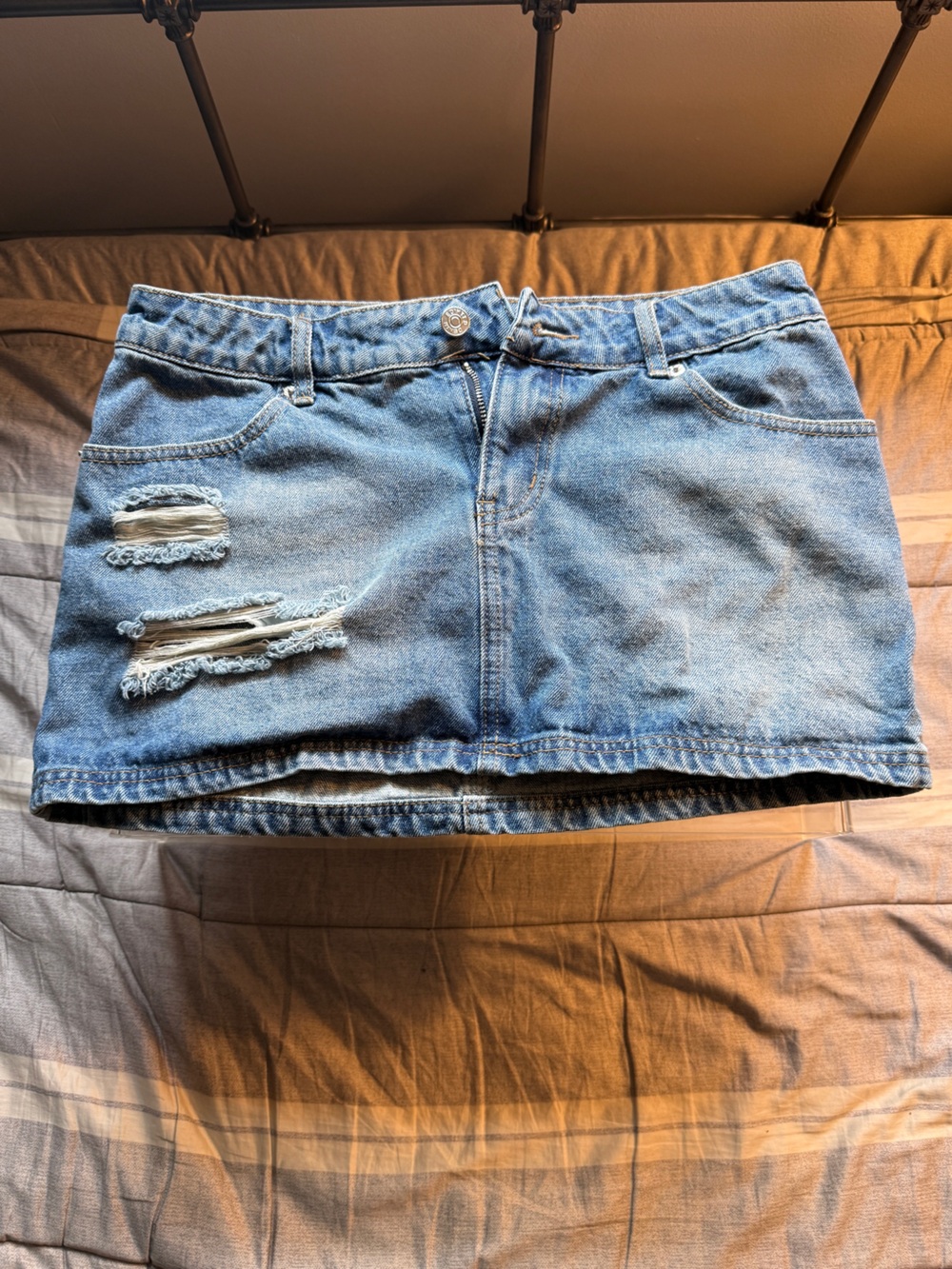 Edikted Light Blue Distressed Denim Mini Skirt